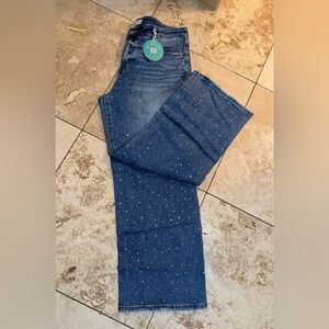 Elegant Blue Flare Jeans with White Detailing